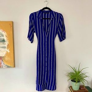 Zara Blue and White Striped Shirt Dress